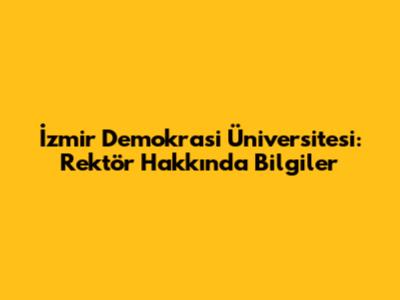 İzmir Demokrasi Üniversitesi: Rektör Hakkında Bilgiler