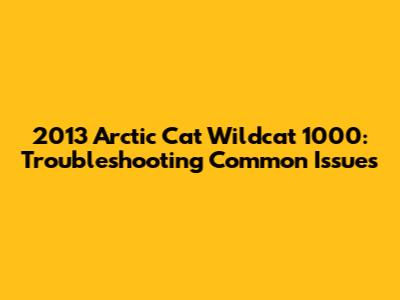 2013 Arctic Cat Wildcat 1000: Troubleshooting Common Issues