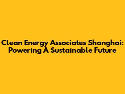 Clean Energy Associates Shanghai: Powering A Sustainable Future