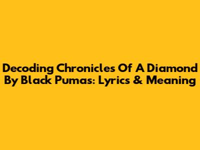 Decoding 'Chronicles Of A Diamond' By Black Pumas: Lyrics & Meaning