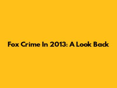 Fox Crime In 2013: A Look Back