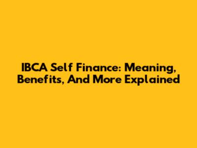 IBCA Self Finance: Meaning, Benefits, And More Explained