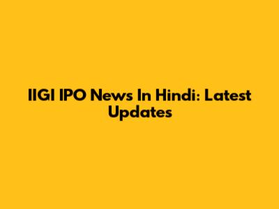 IIGI IPO News In Hindi: Latest Updates