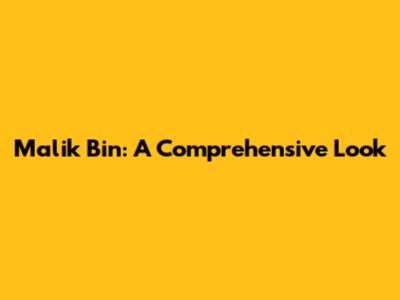 Malik Bin: A Comprehensive Look