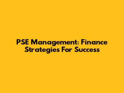 PSE Management: Finance Strategies For Success