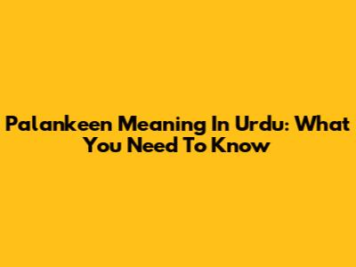 Palankeen Meaning In Urdu: What You Need To Know