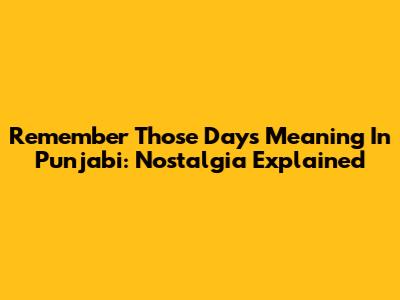 Remember Those Days Meaning In Punjabi: Nostalgia Explained