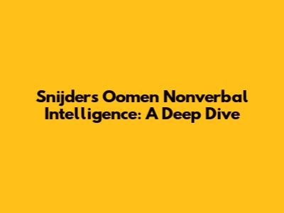 Snijders Oomen Nonverbal Intelligence: A Deep Dive
