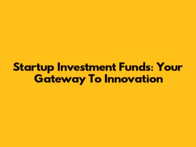 Startup Investment Funds: Your Gateway To Innovation