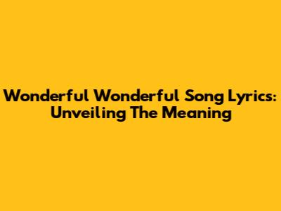 Wonderful Wonderful Song Lyrics: Unveiling The Meaning